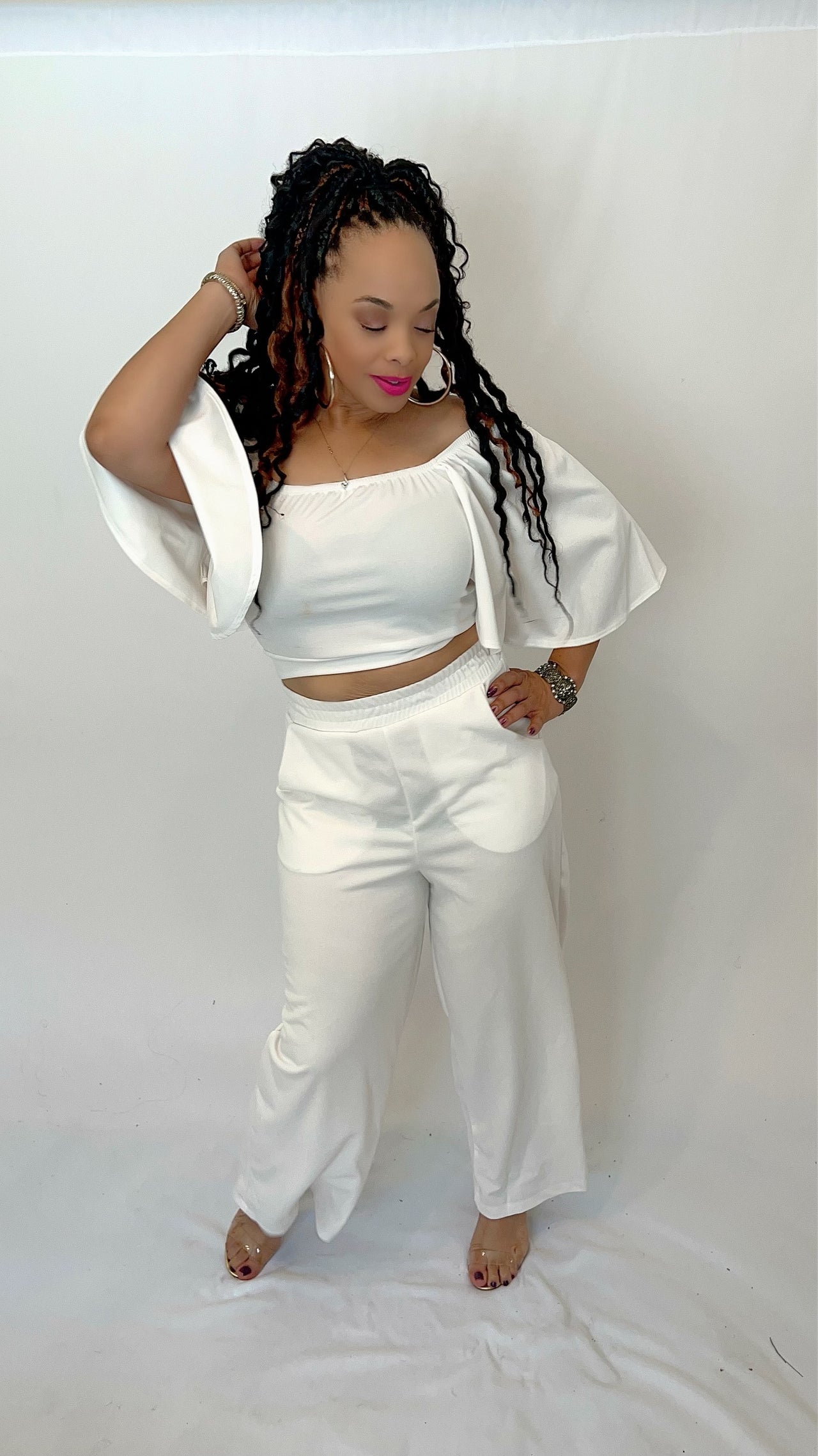 2- Piece Pants Set with  Ruffle Sleeve