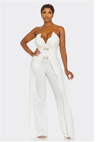 Elegant Double Buckled Rhinestone Jumpsuit