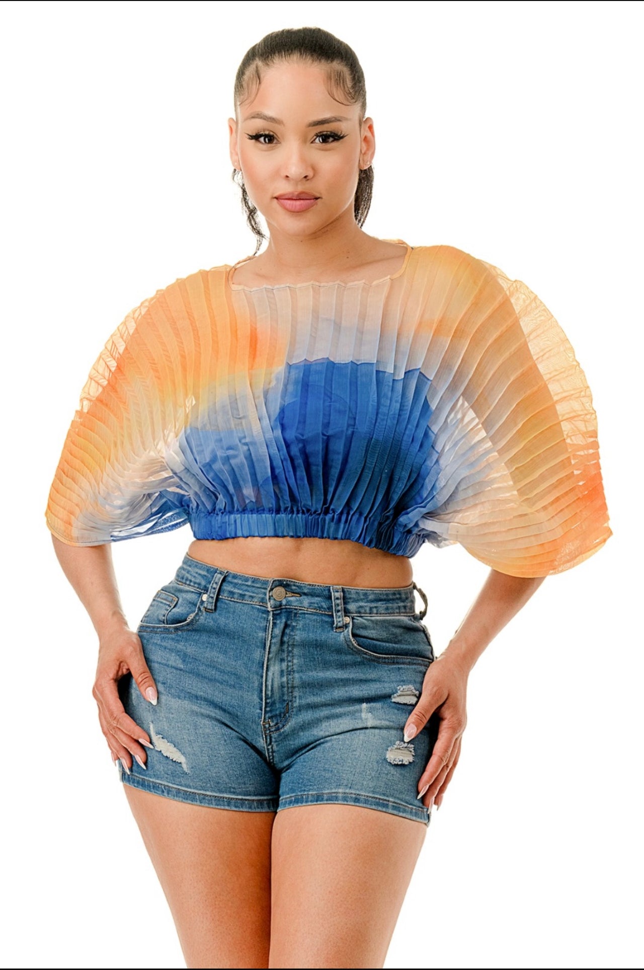PLEATED SHEER TOP WITH BANDEAU