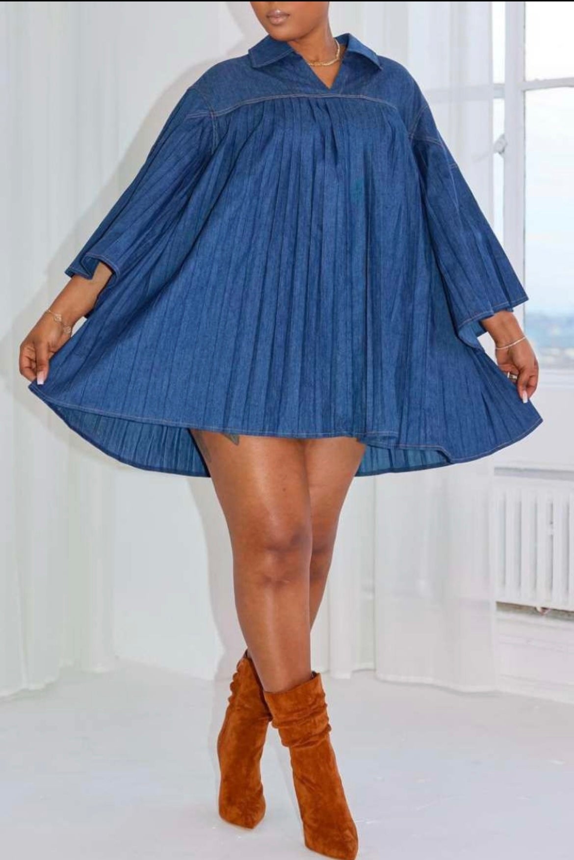 ELEGANT DENIM DRESS BLOUSE