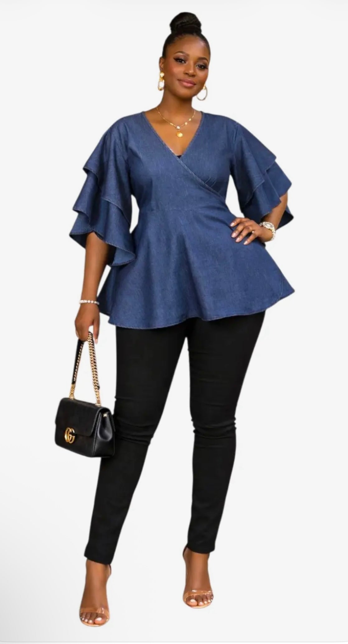 Denim Wrap Blouse | Dark Blue