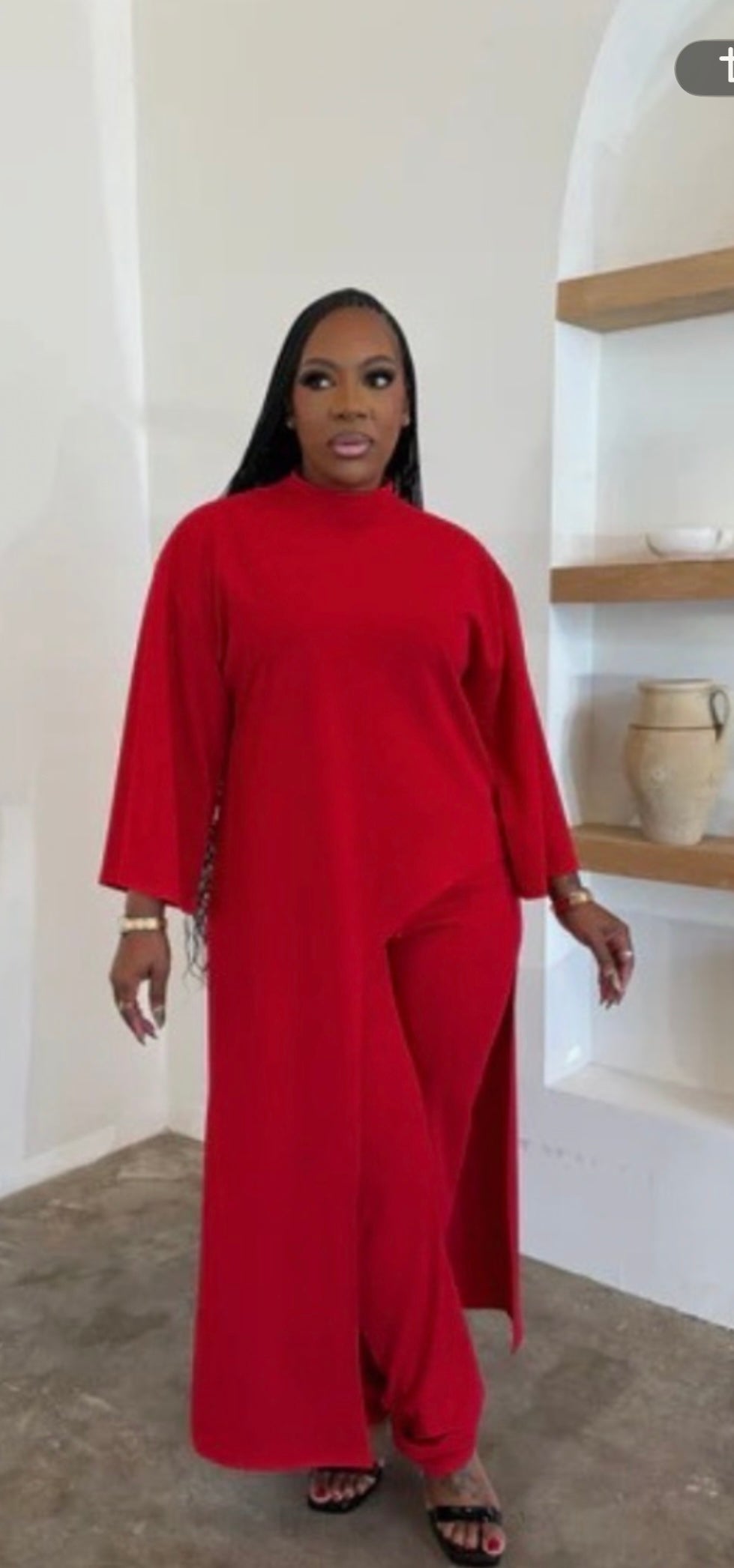 Red Hi Lo 2-Piece Pants Set