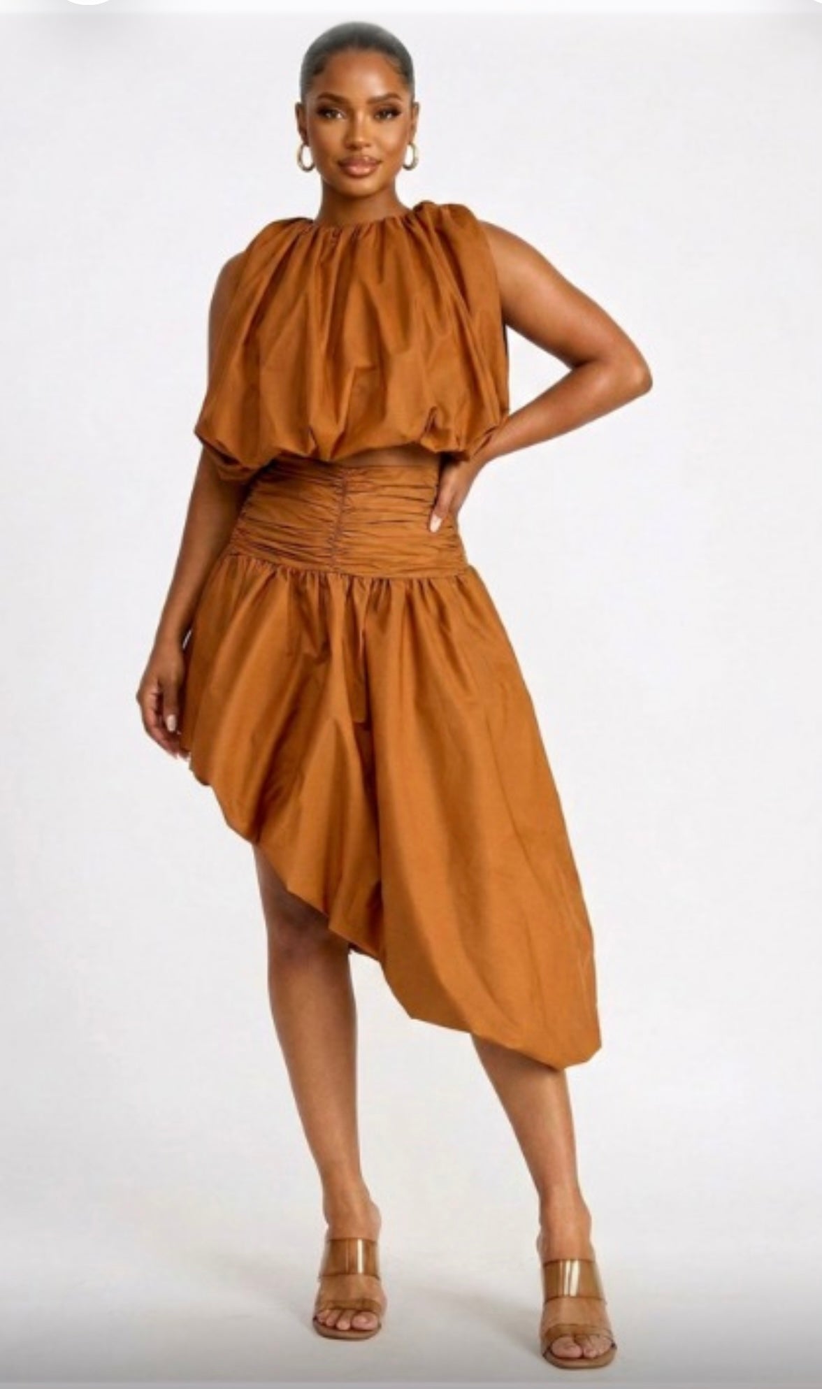 SLEEVELESS HIGH NECK TOP WITH ASYMMETRICAL RUCHED