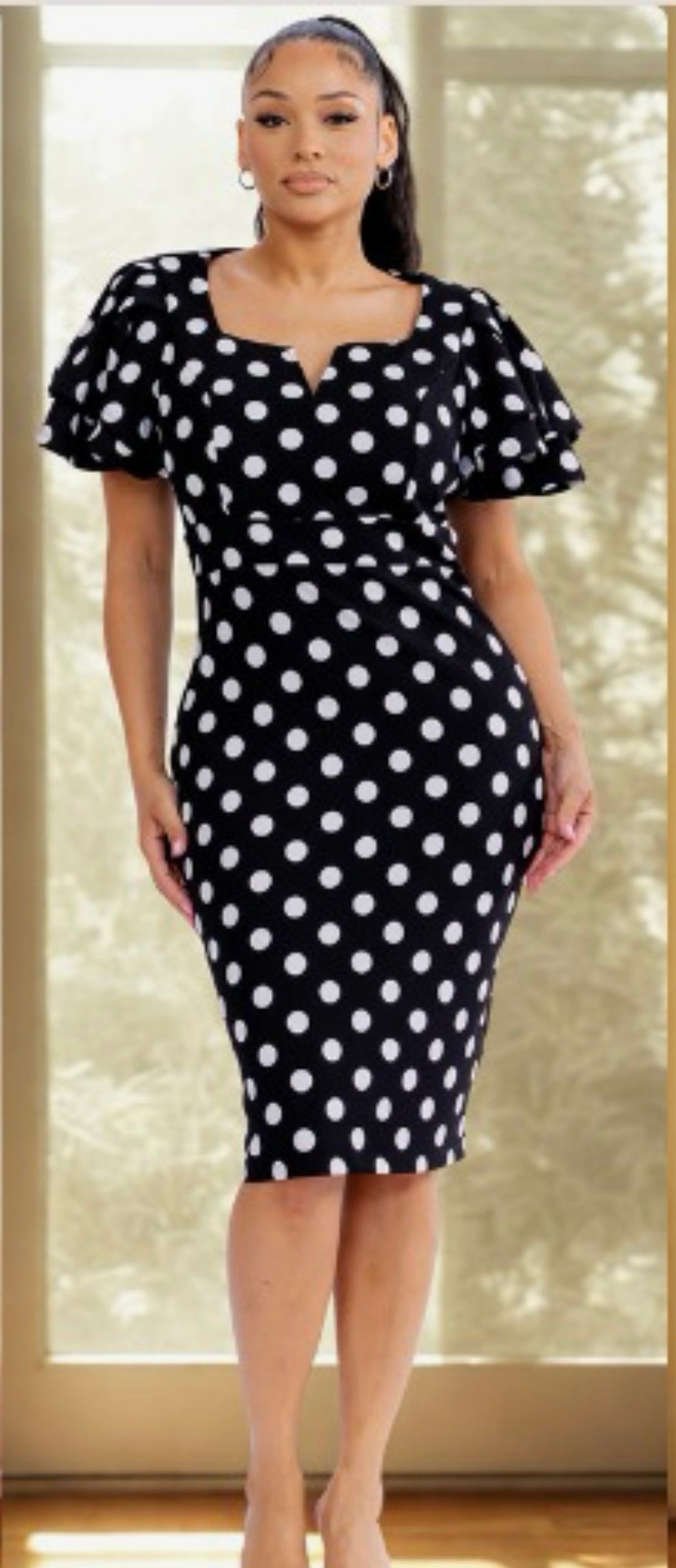 ELEGANT POLKADOT RUFFLE MIDI DRESS