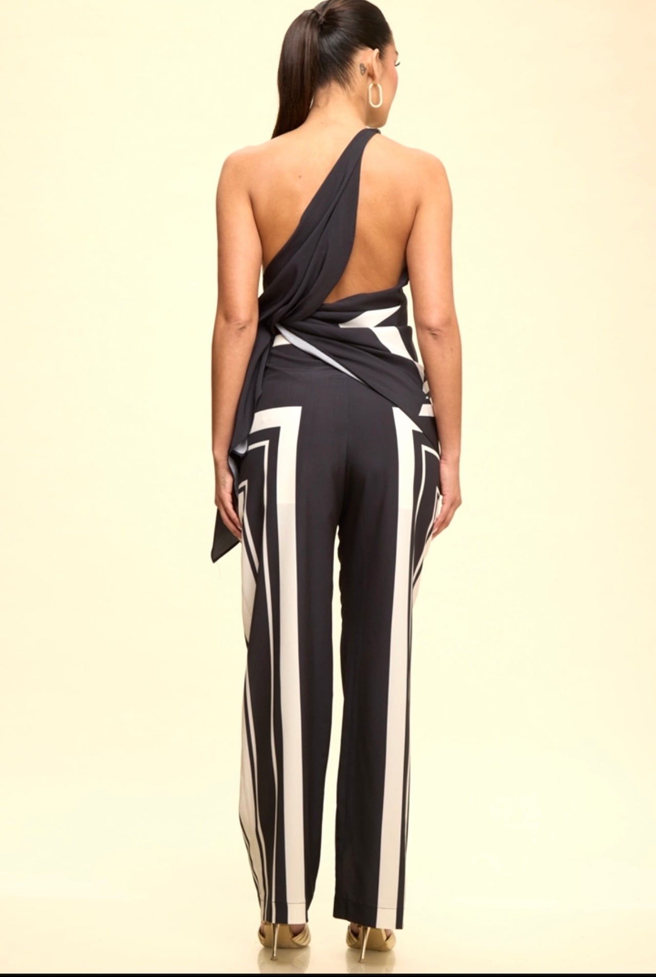 MACADAMIA STRIPE BLACK-IVORY 2-PIECE PANTS SET