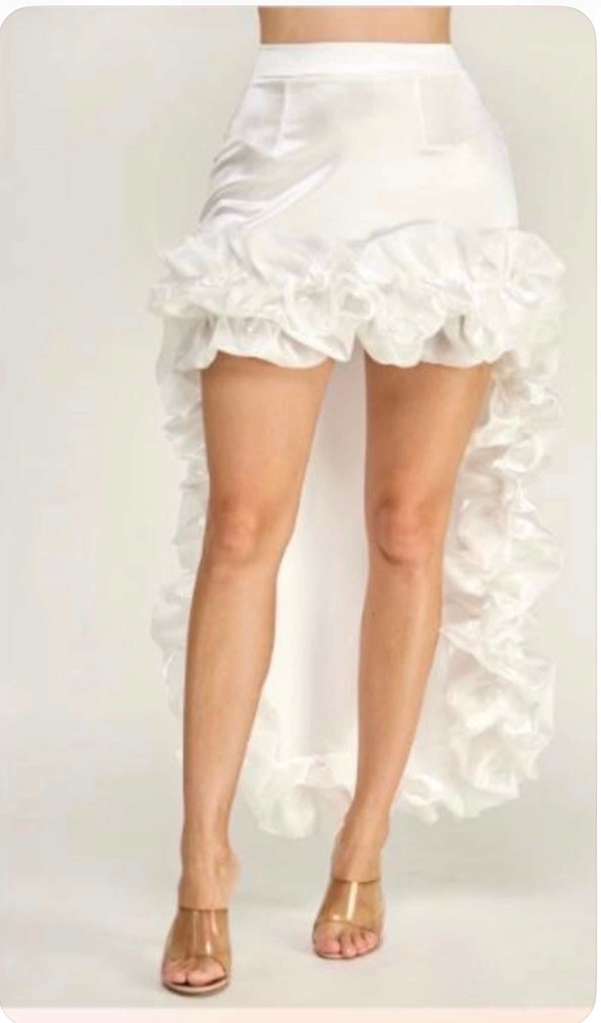 WHITE ELEGANT HIGH LO RUFFLE SKIRT