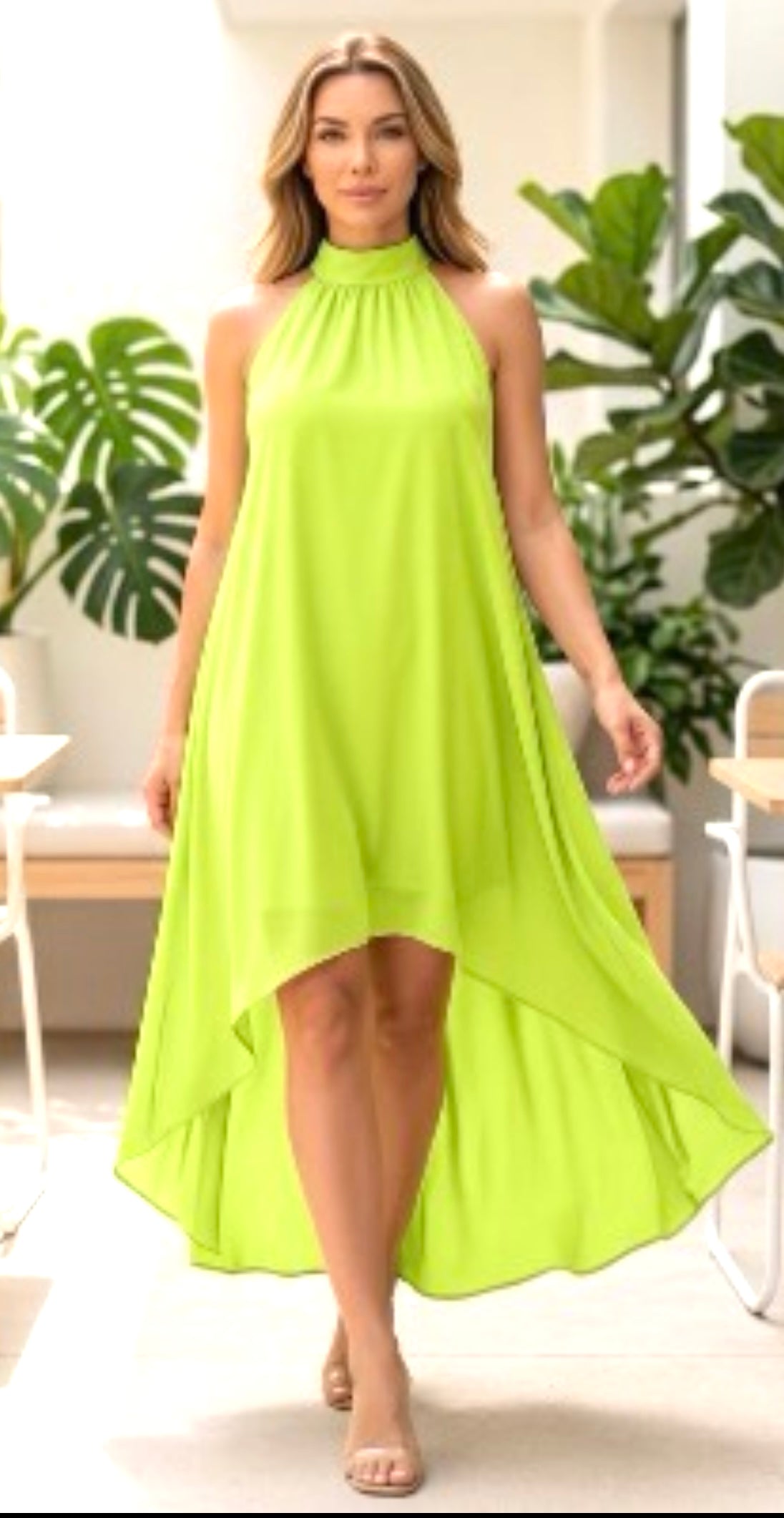 HALTER TOP HIGH, LOW, ELEGANT SUN DRESS ￼