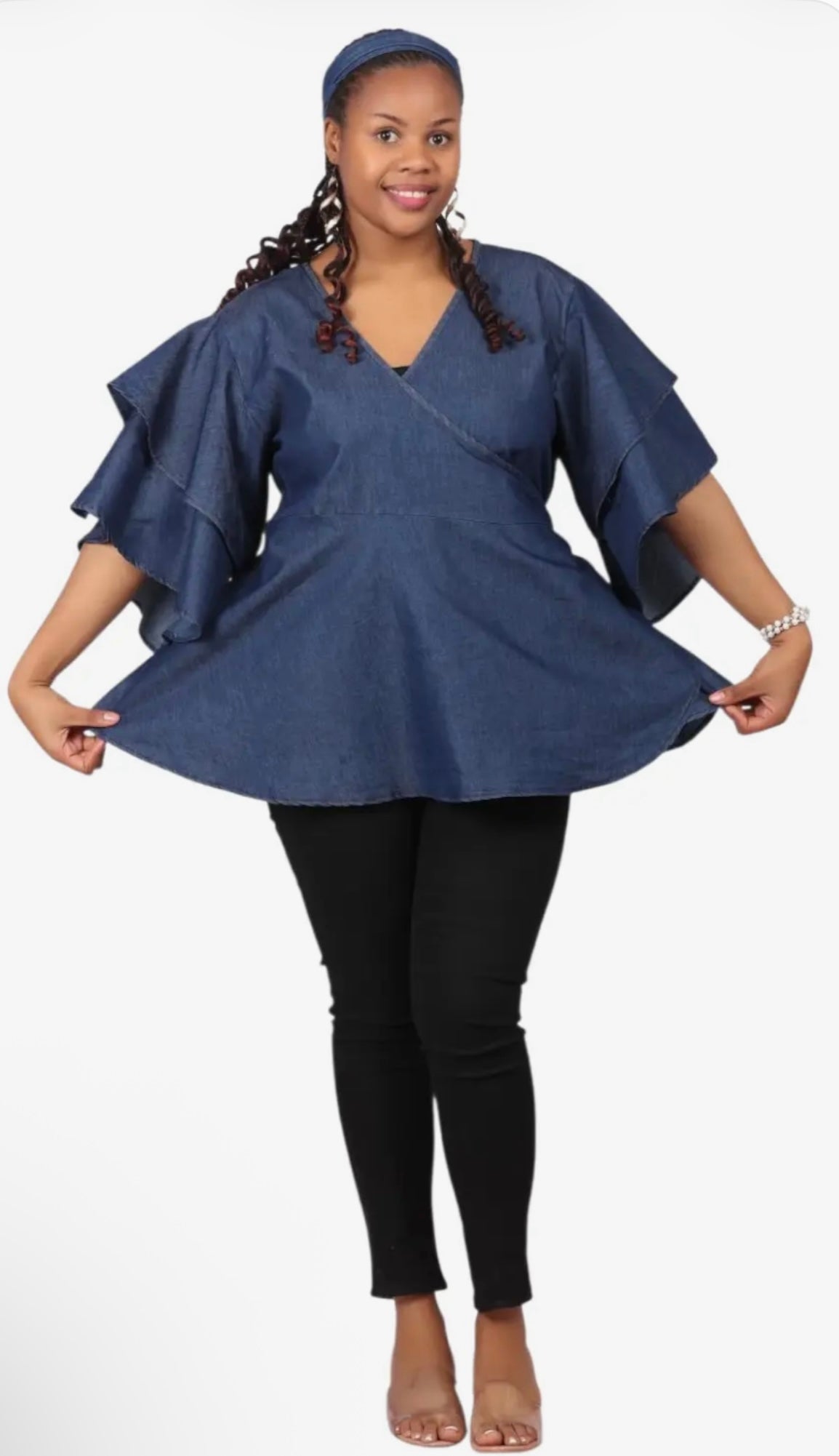 Denim Wrap Blouse | Dark Blue