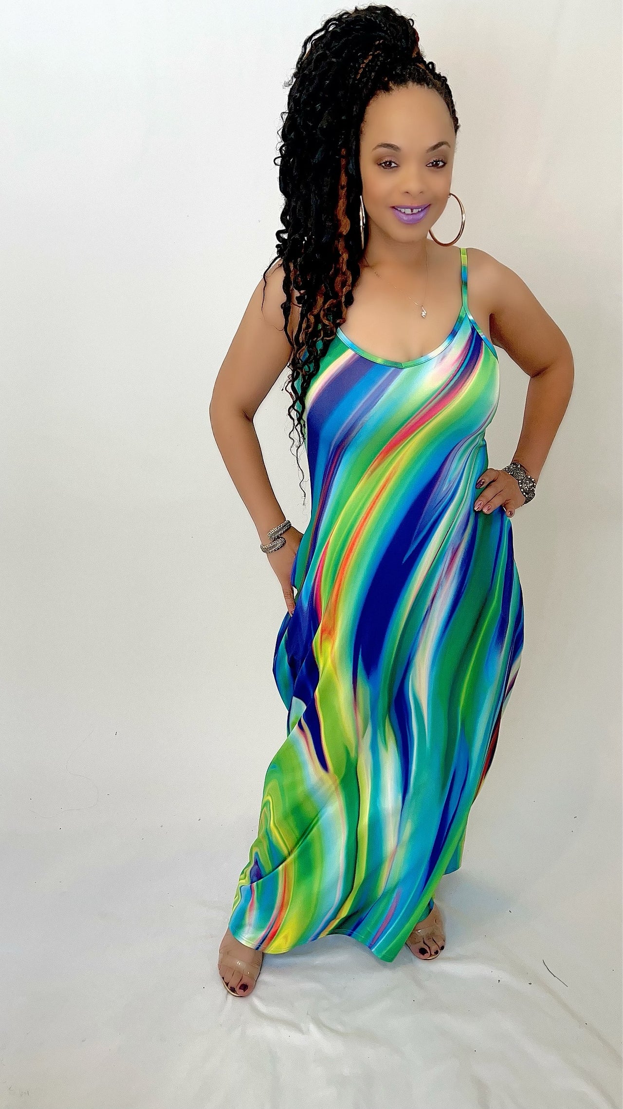 Green Multi Color Maxi Dress