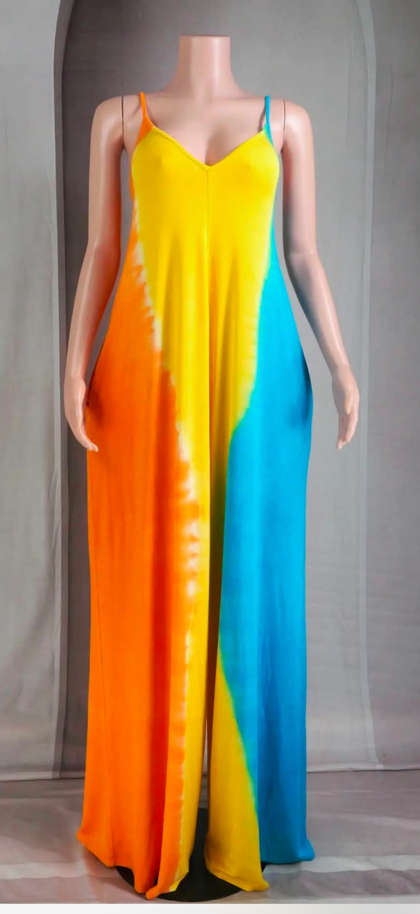 DIP DYE FLOWY JUMPSUIT WITH POCKETS | STRAP WIDE LEG￼