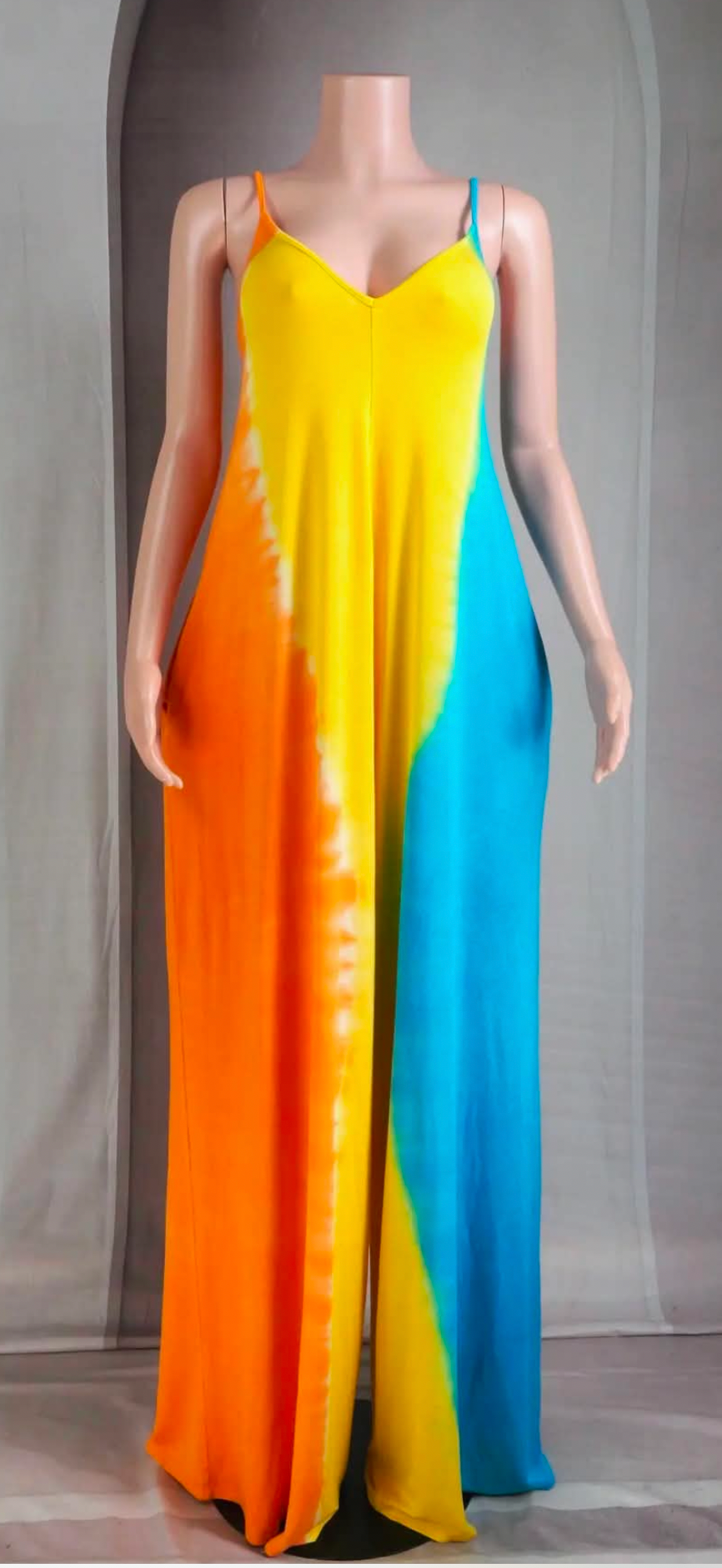 DIP DYE FLOWY JUMPSUIT WITH POCKETS | STRAP WIDE LEG￼