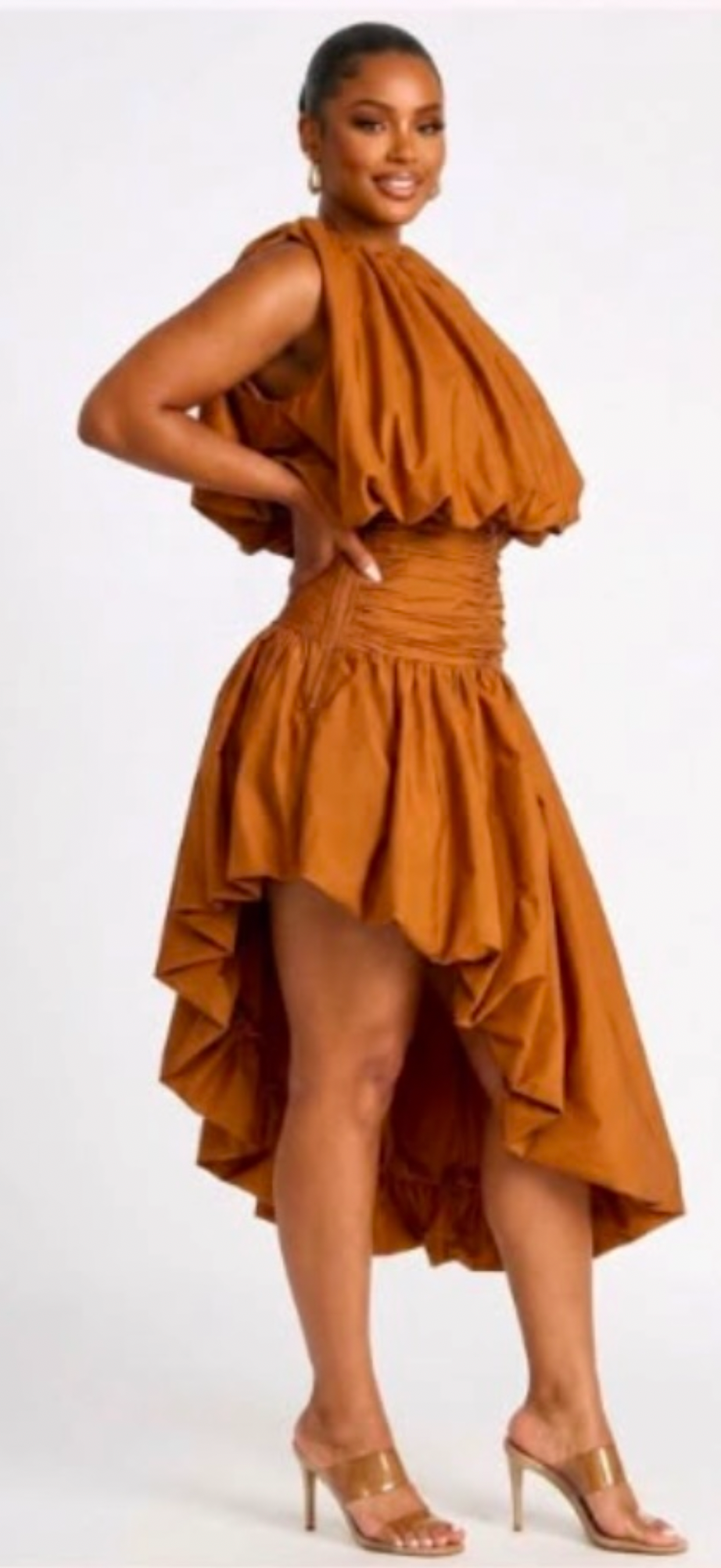 SLEEVELESS HIGH NECK TOP WITH ASYMMETRICAL RUCHED