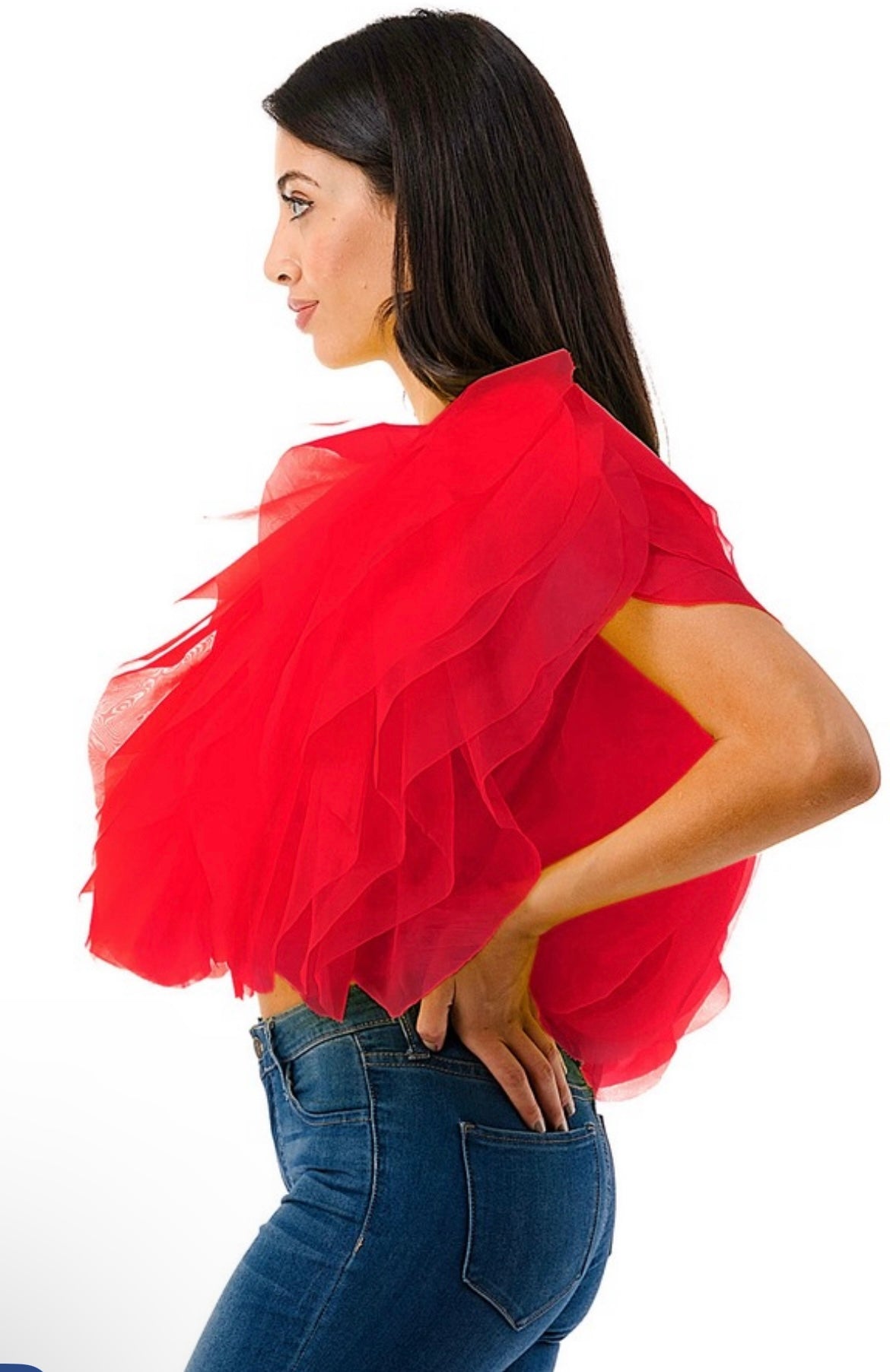 S/S CHIFFON RUFFLE CROP TOP