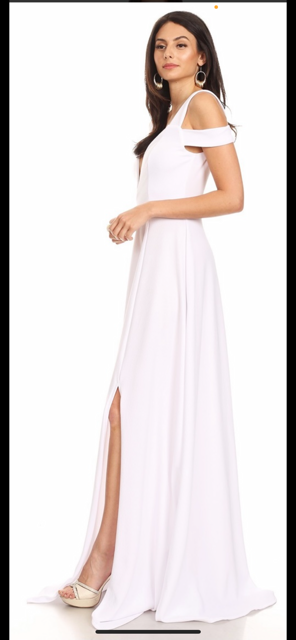 WHITE LONG FLOWING SPLIT DRESS
