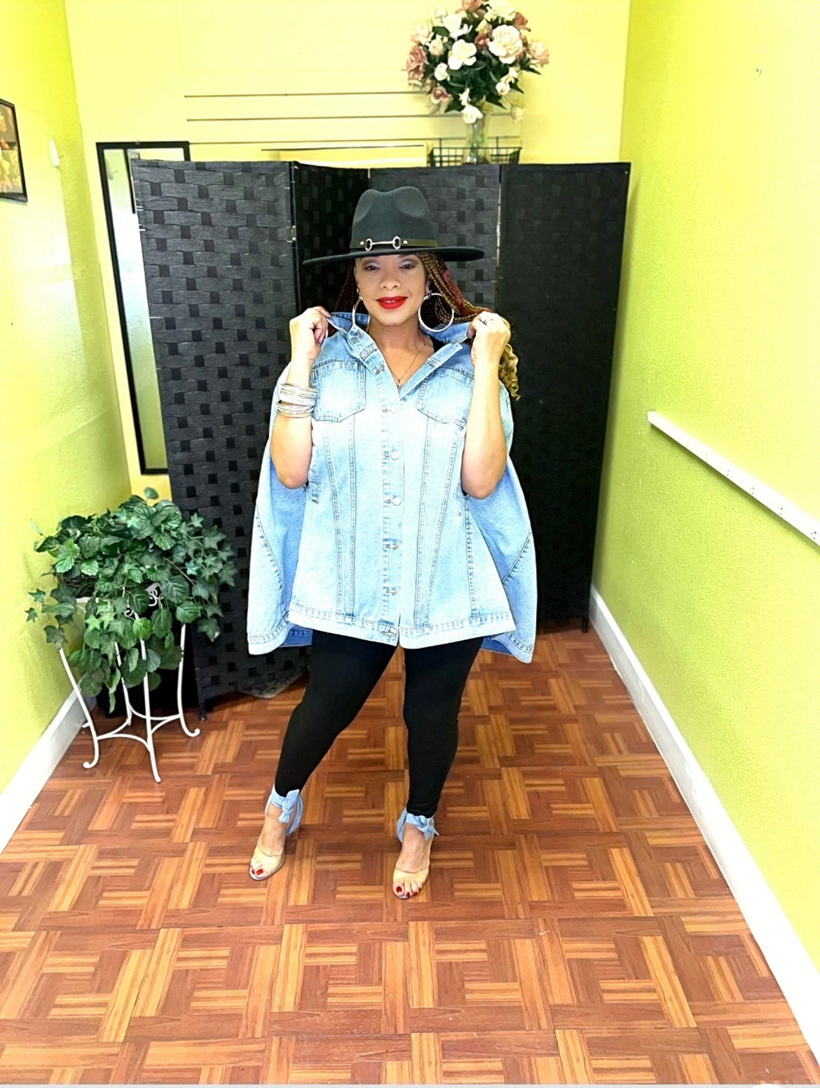 Denim Poncho Button Down Cape Cloak Jacket