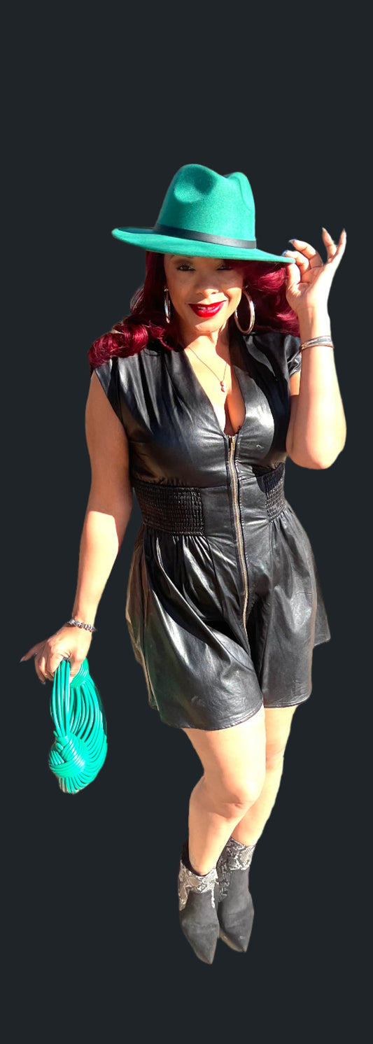 BLACK LEATHER MINI DRESS