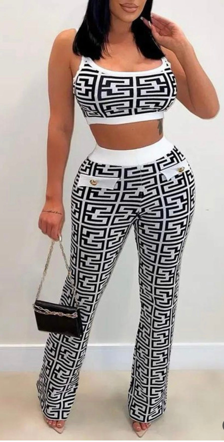 Geometric Print Crop Tank Top Pants Set