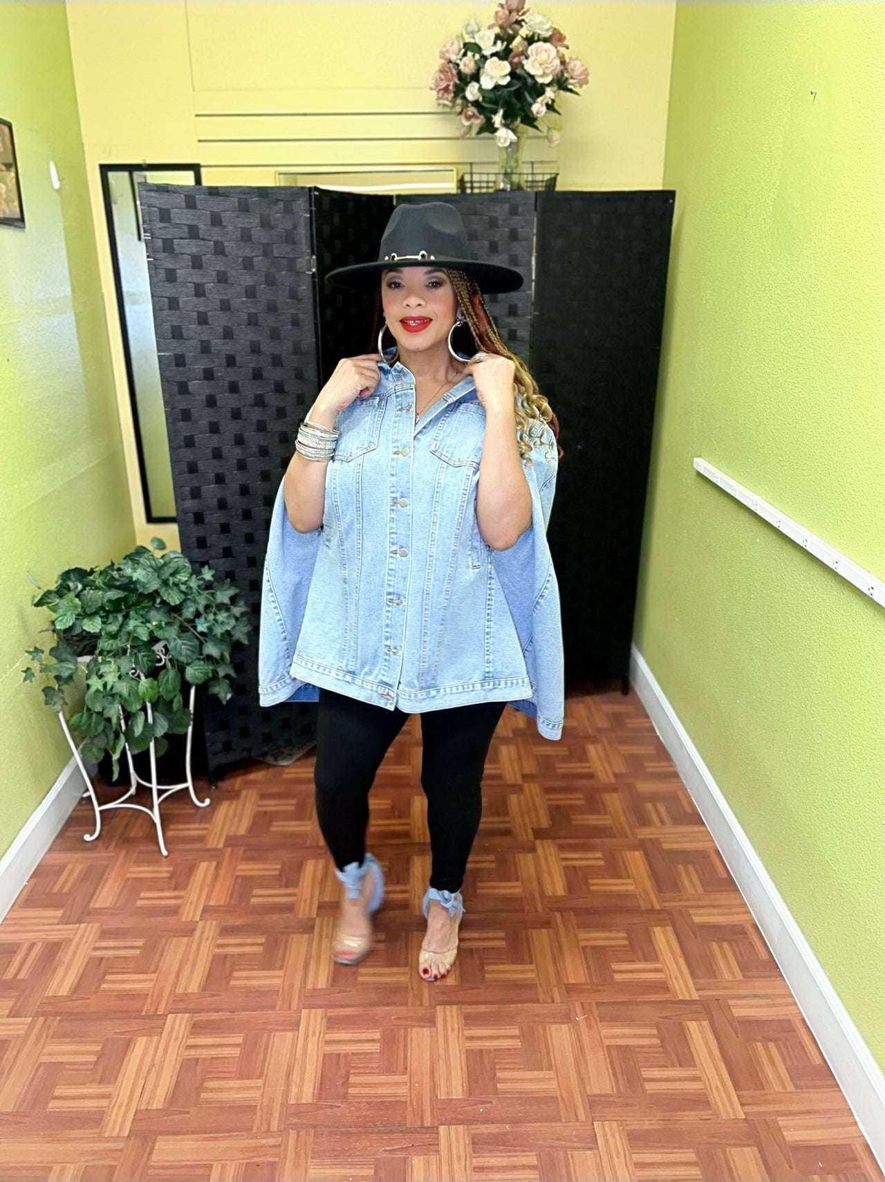 Denim Poncho Button Down Cape Cloak Jacket