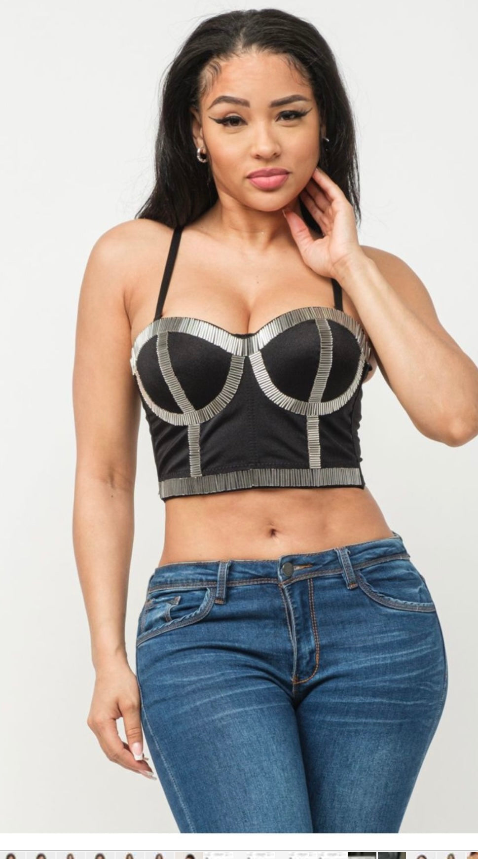 BLACK/ SILVER YOGA SLEEVLESS STRAP BRA CUP  RHINESTONE DETAIL TOP
