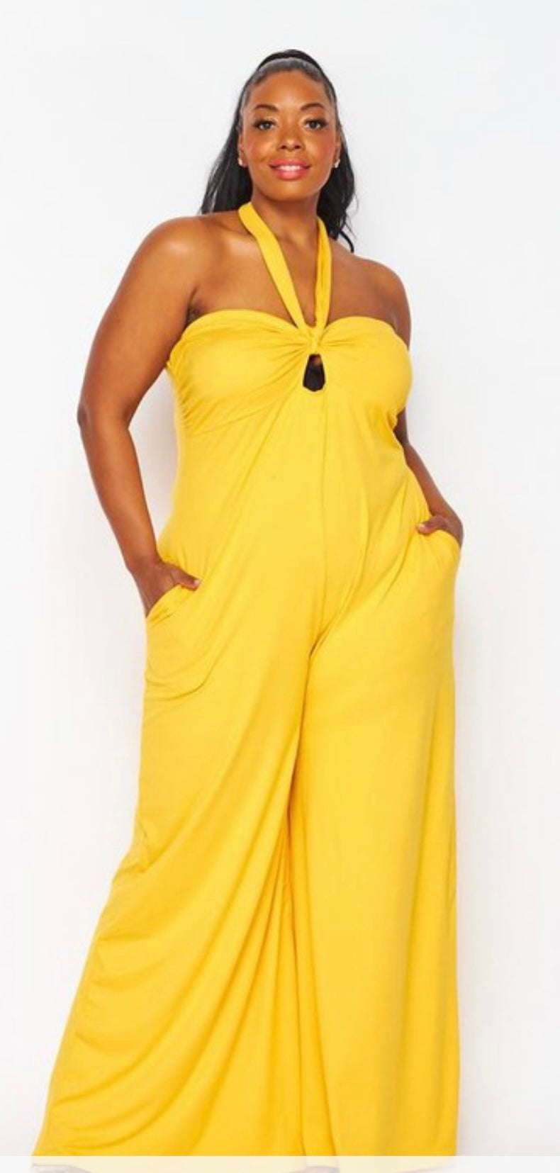 Mustard Plus Size Wide Leg off the Shoulder Two way Jumpsuit