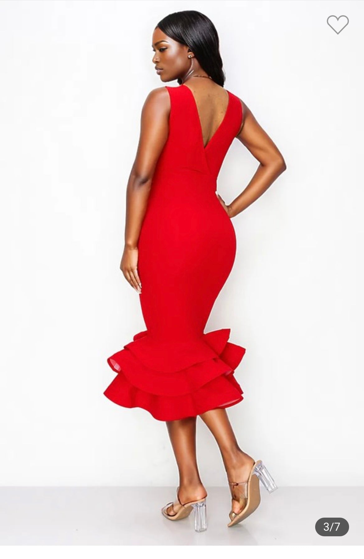 Valentine V-NECK RUFFLE DETAIL MIDI DRESS