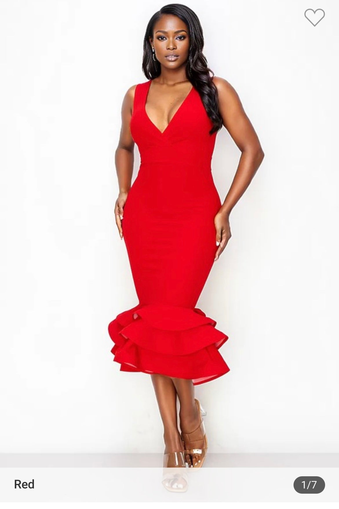 Valentine V-NECK RUFFLE DETAIL MIDI DRESS