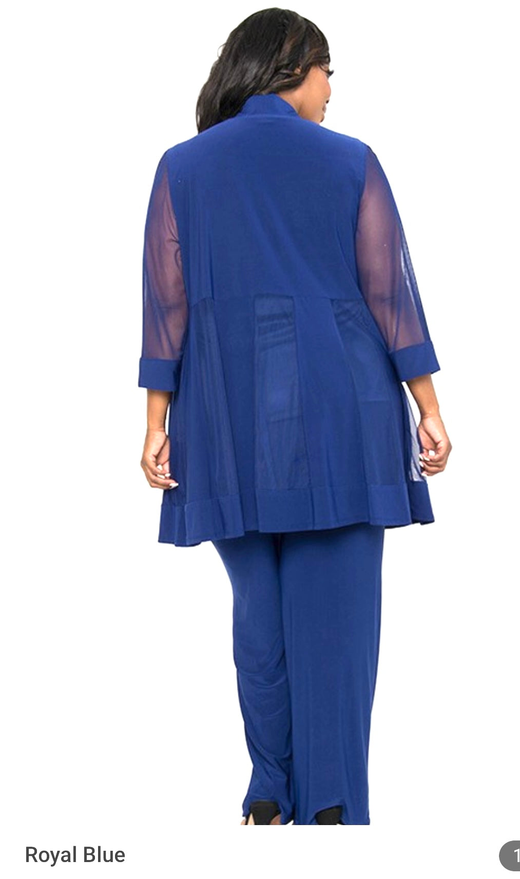 PLUS SIZE ROYAL BLUE  FORMAL BEADED PANT SET