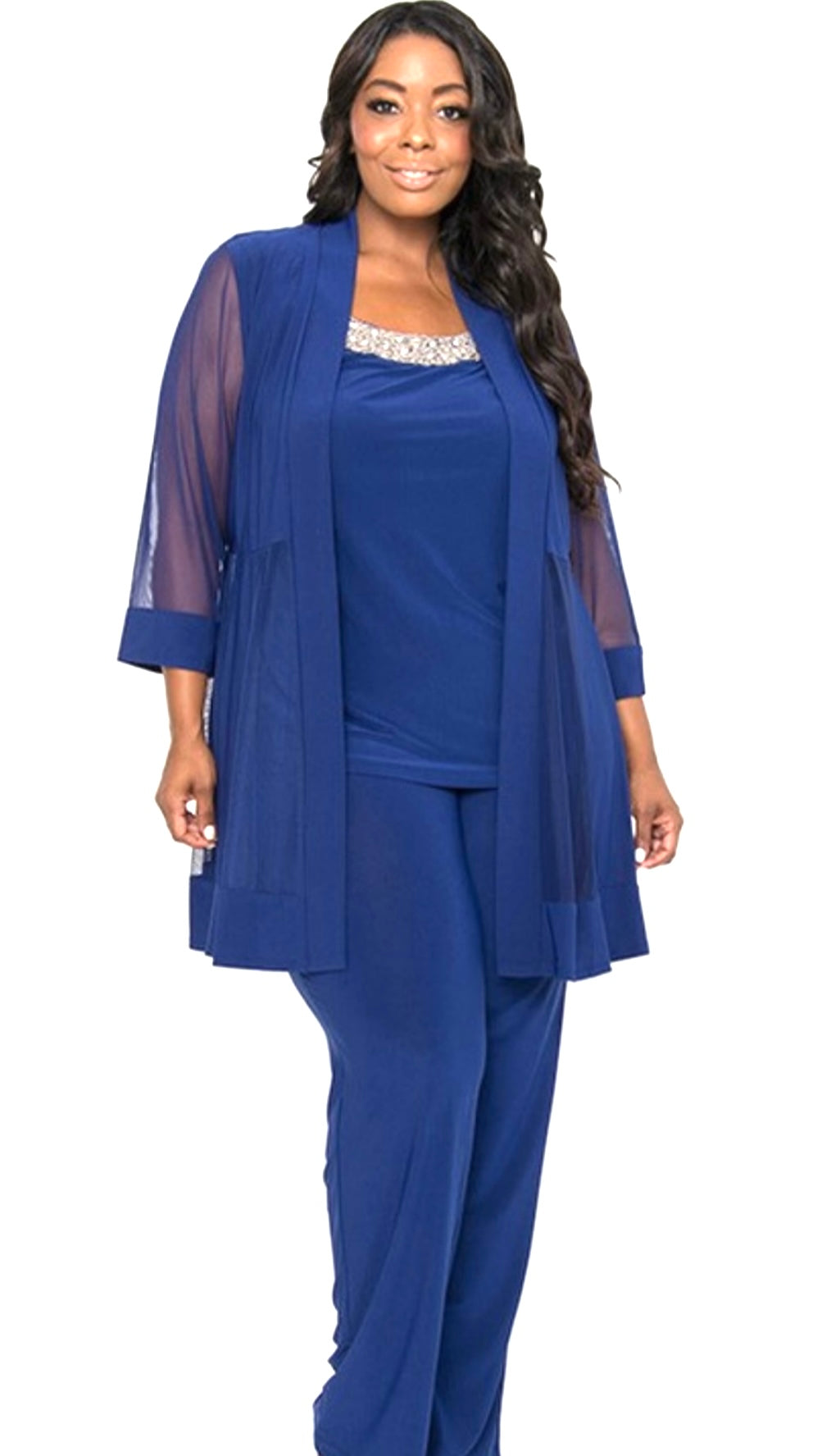 PLUS SIZE ROYAL BLUE  FORMAL BEADED PANT SET