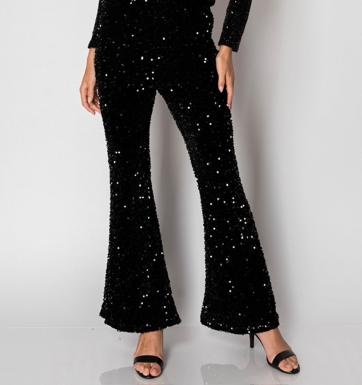BLACK SEQUIN FLARED PANTS