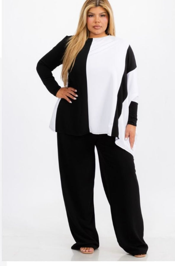 PLUS BLACK/WHITE 2PC PANTS SET